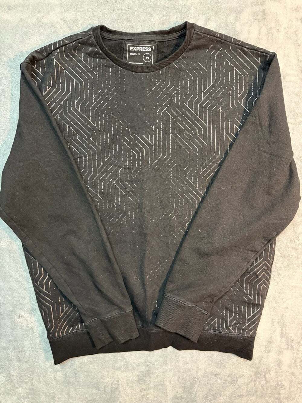 Express Men's Black Circuit Board Geometric Pattern Crewneck Sweatshirt Medium